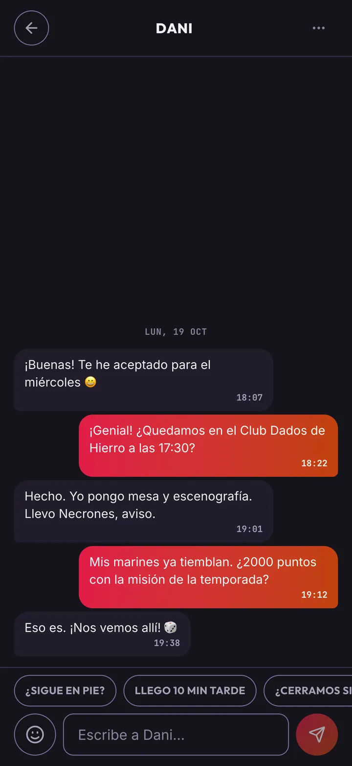 Un chat entre dos jugadores para quedar